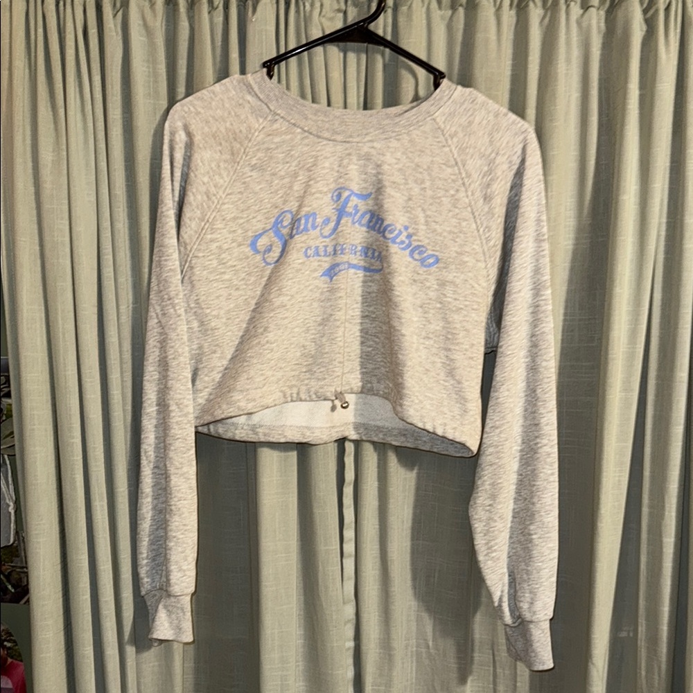Bershka Gray Cropped Sweatshirt with Blue Print